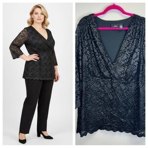 Goth Whimsigoth Witchy Evening Black Lace Vneck Top Dress Event Plus Size Top 3X